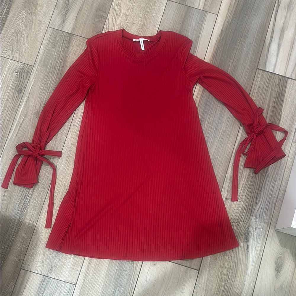 Red Long Sleeve Dress with Bow Ties